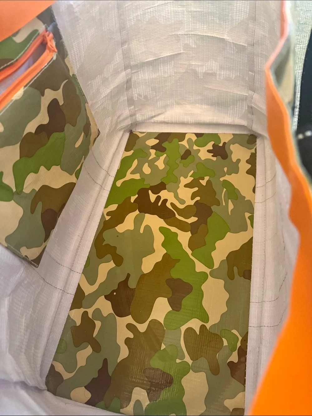 Scout Camo Tote with Orange Lining and Black Handles